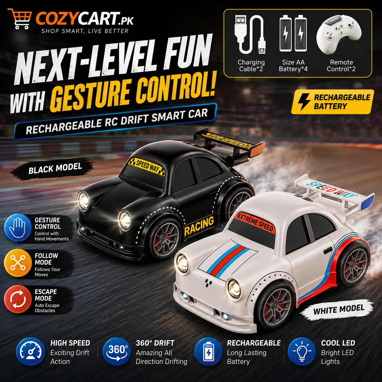 Rechargeable RC Drift Smart Car with Motion Sensor – Hand Gesture Control Toy