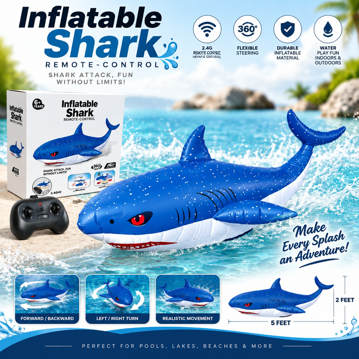 Large Remote Control Inflatable Shark & Dinosaur Toy – RC Walking Animal Toy for Kids