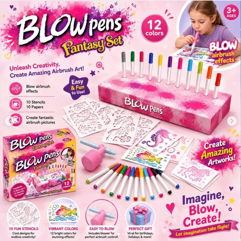 Kids Creative Blow Pen Airbrush Kit