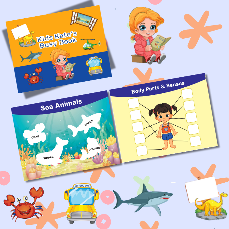 Educational Kids Kates Busy Book (Reuseable with Velcro Stickers)