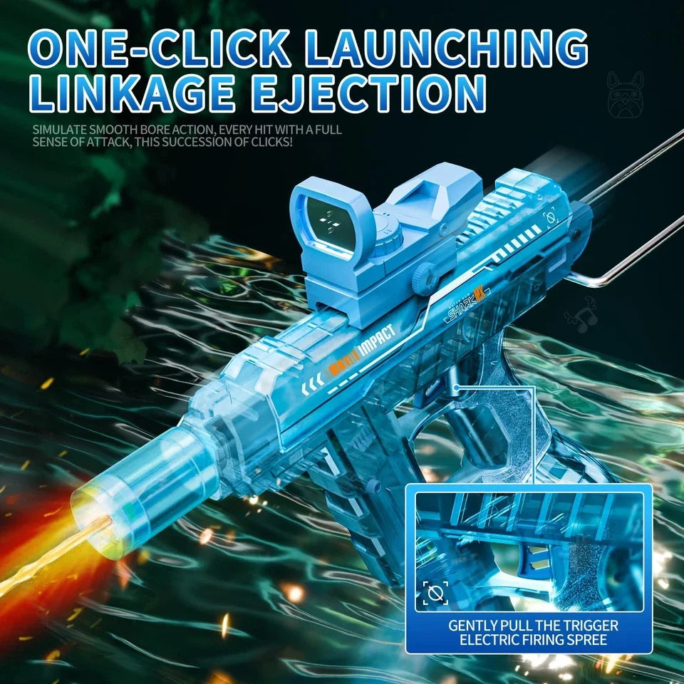 UZI Electric Water Gun Toy with Flame Light – Automatic Rechargeable Long Range Water Blaster for Kids