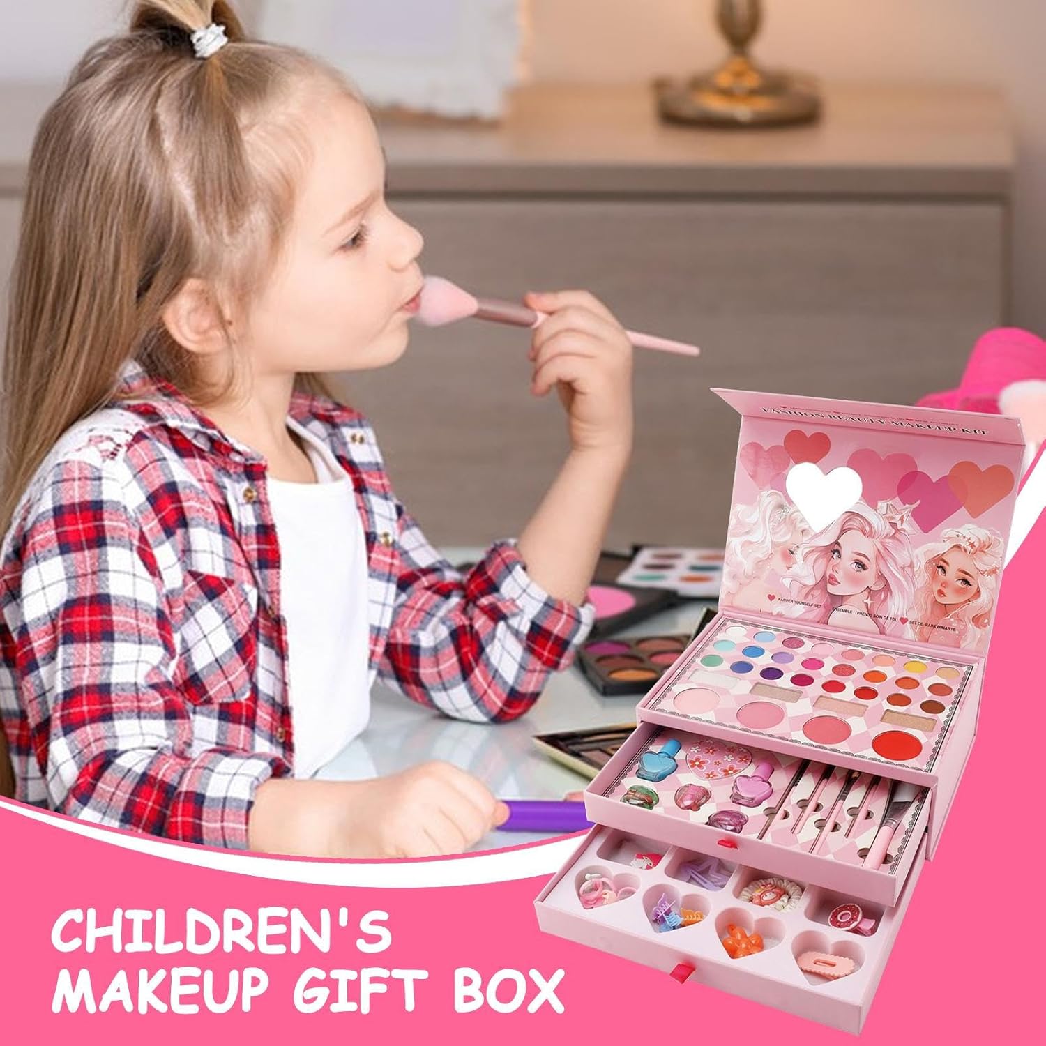 Kids Makeup Kit for Girls – Washable Beauty Set with Eyeshadow, Lip Gloss & Blush | Safe Non-Toxic Gift