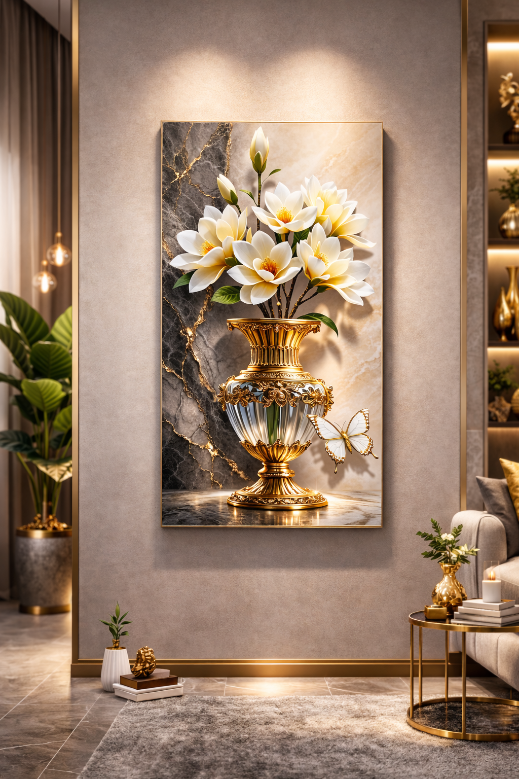 Elegant Magnolia Flower Wall Art with Gilded Vase