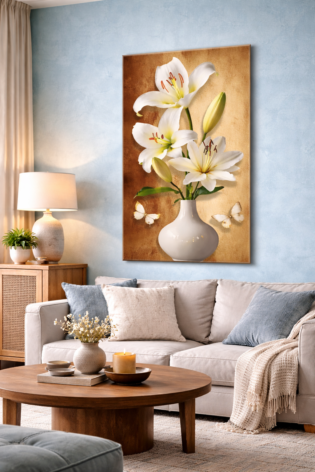 Elegant White Lily Floral Wall Poster – Vertical Premium Home Decor
