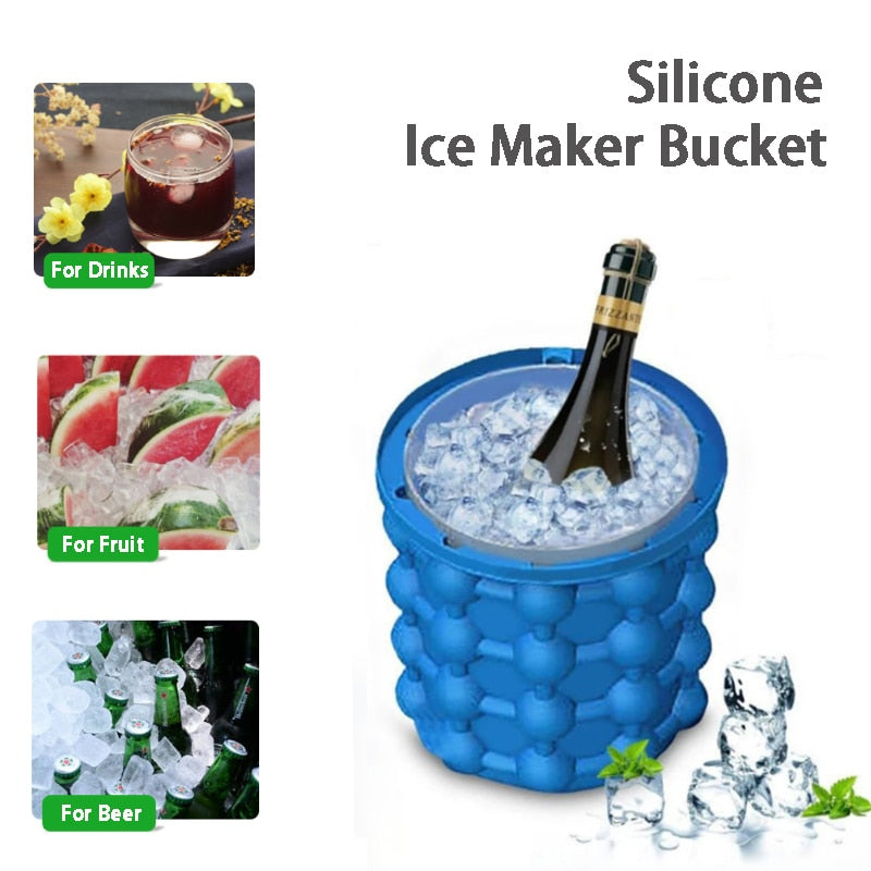 Silicone Ice Mold Tray Box Wine Drinks 2 in 1 Ice Cube Maker Bucket Fruit Iced Cooler